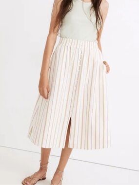 Madewell Linen Cotton Striped Midi Skirt Size Small
